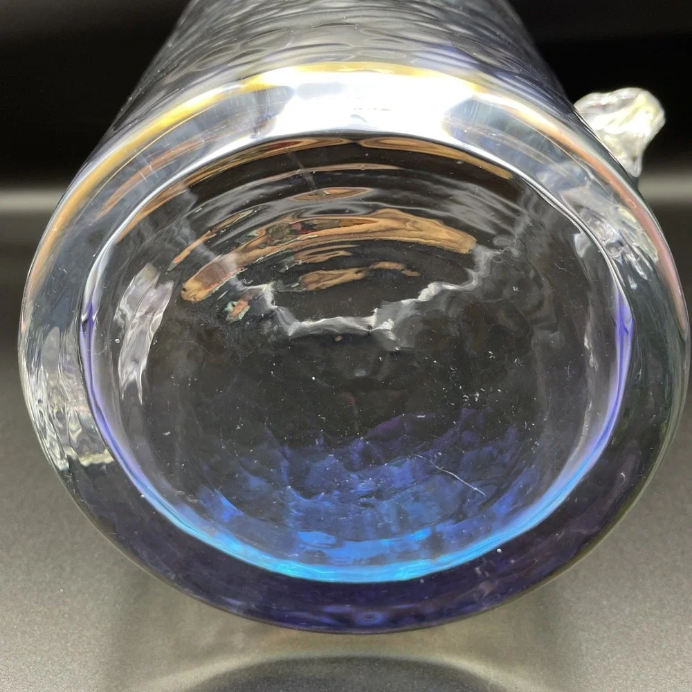Anthropologie Zaza Iridescent Hammered Glass Ice Bucket Scroll Handles 8.5in H